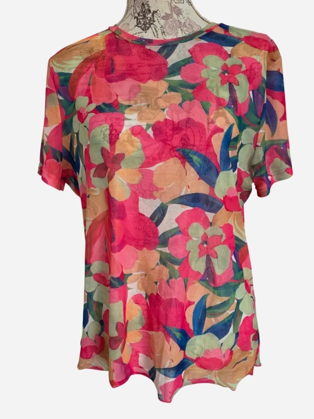 DAVI & DANI Pink Multi Floral Short Sleeve Scoop Neck Top